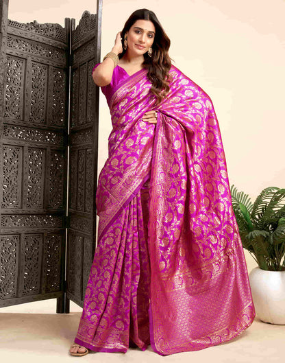 Magenta Silk Woven Banarasi Saree