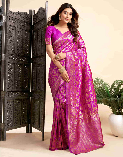 Magenta Silk Woven Banarasi Saree