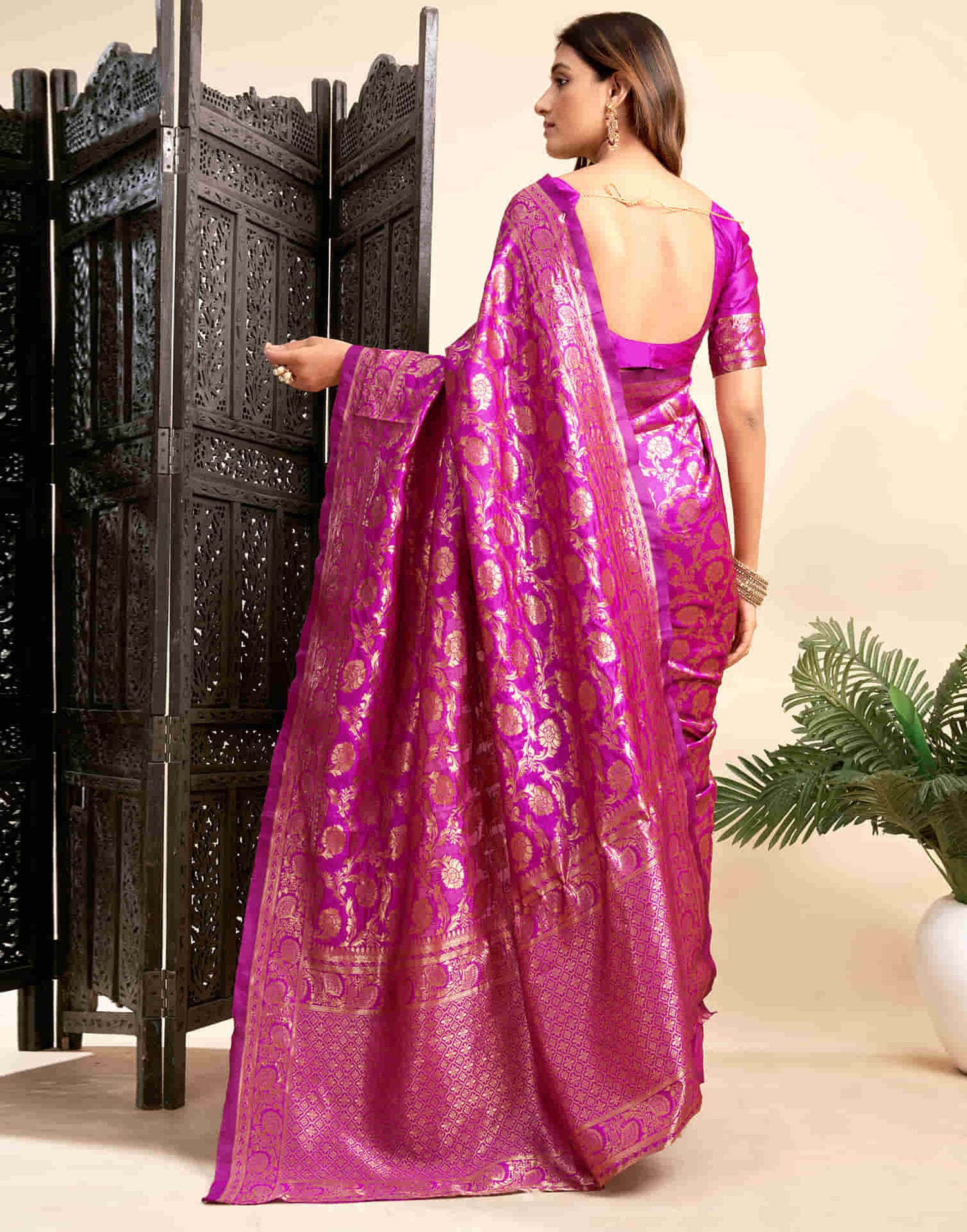 Magenta Silk Woven Banarasi Saree