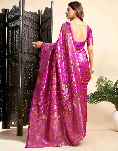 Magenta Silk Woven Banarasi Saree