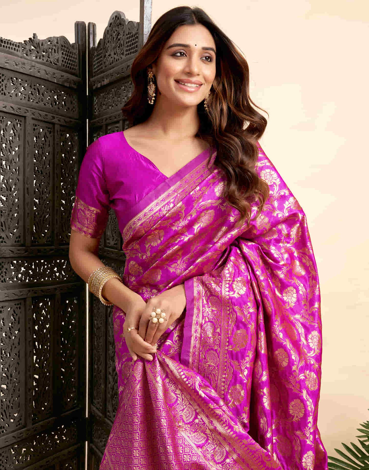 Magenta Silk Woven Banarasi Saree