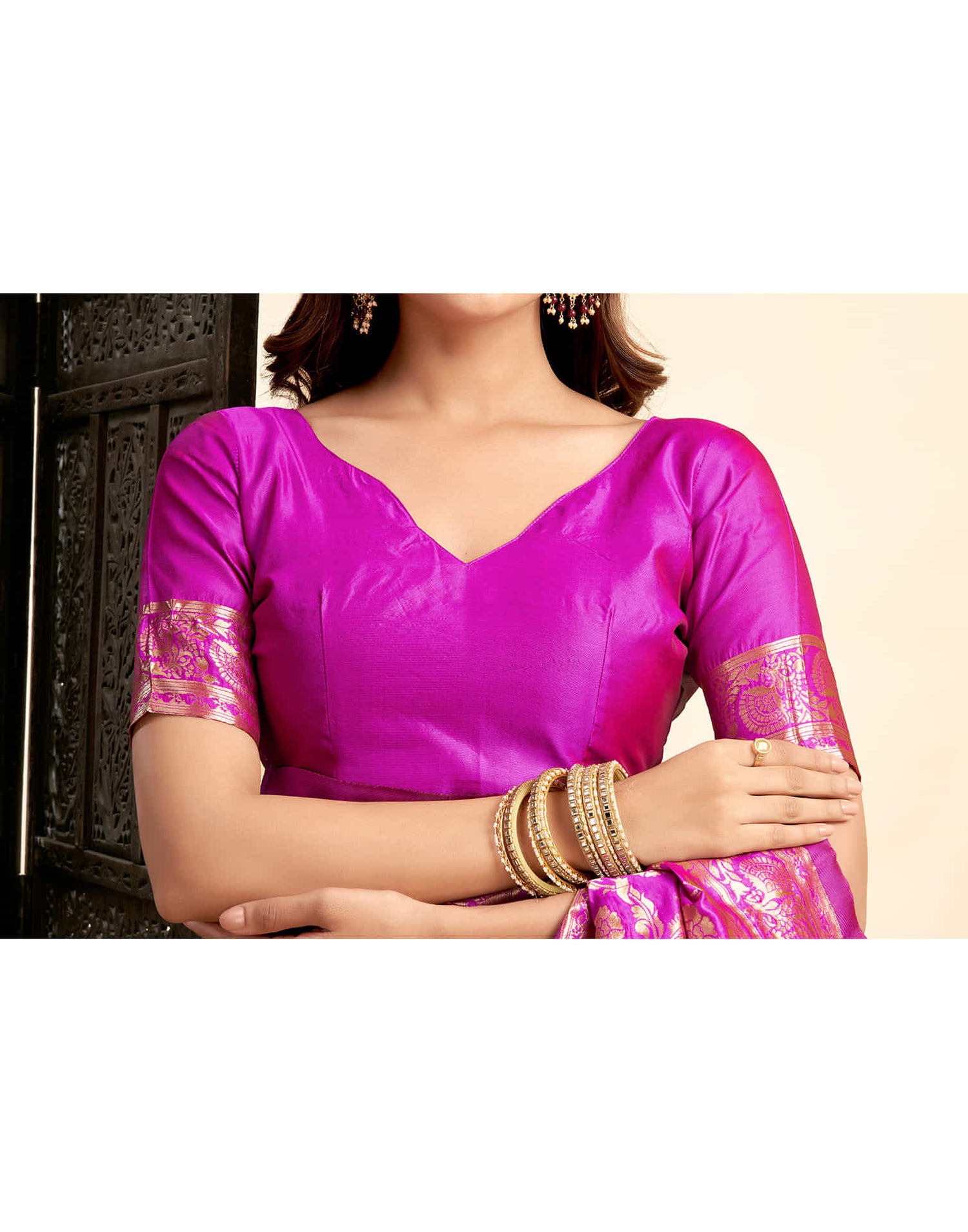 Magenta Silk Woven Banarasi Saree