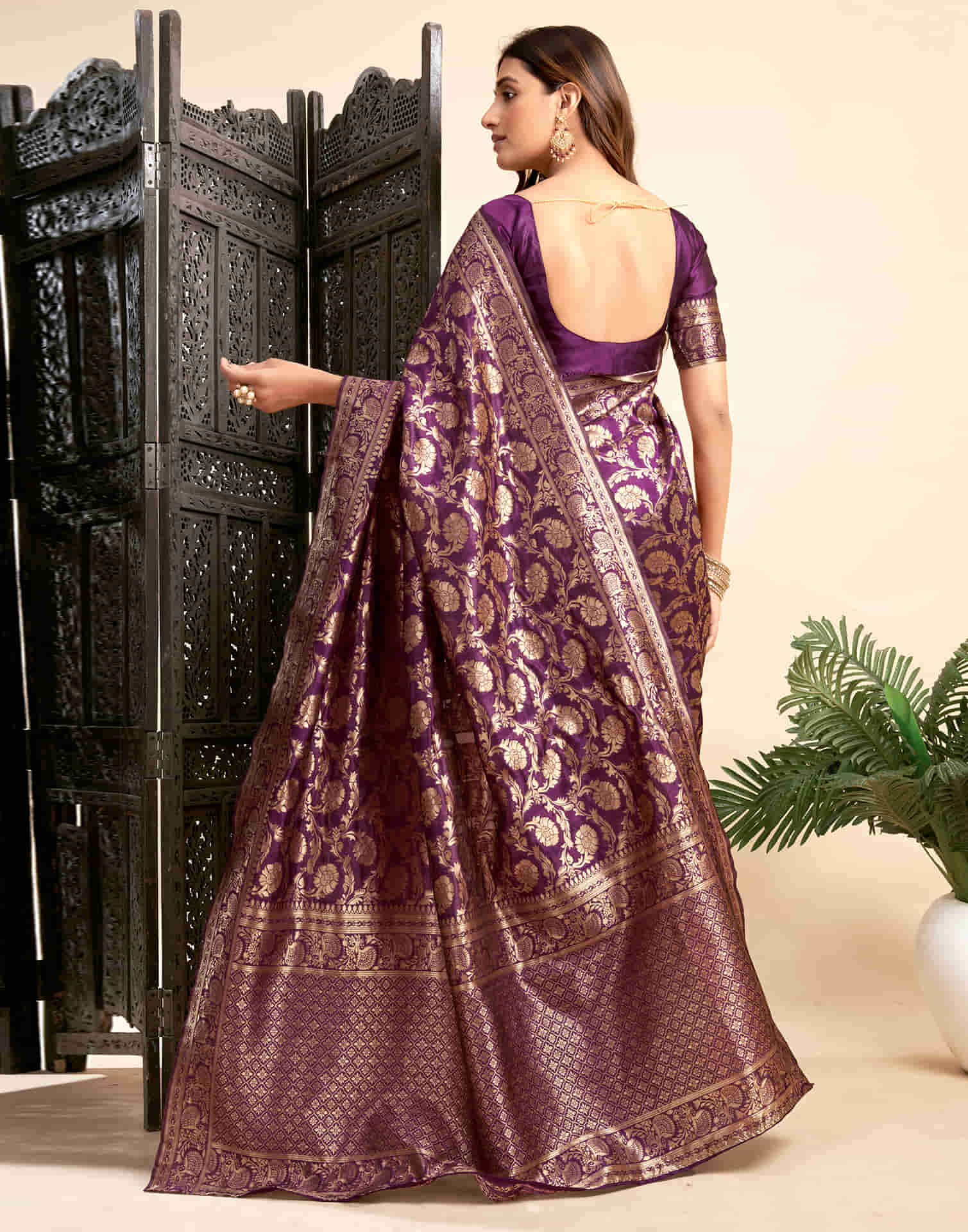 Wine Silk Woven Banarasi Saree