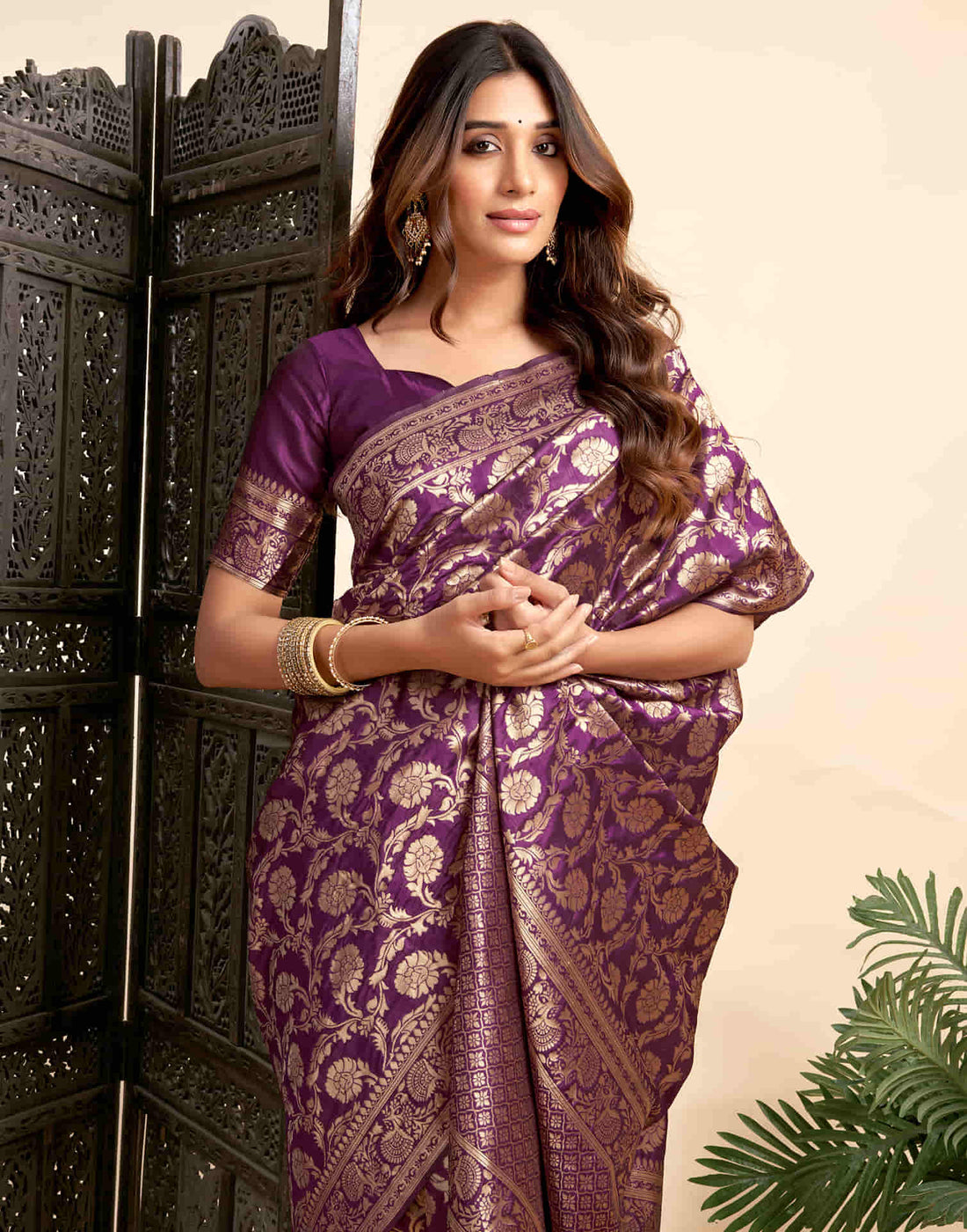 Wine Silk Woven Banarasi Saree