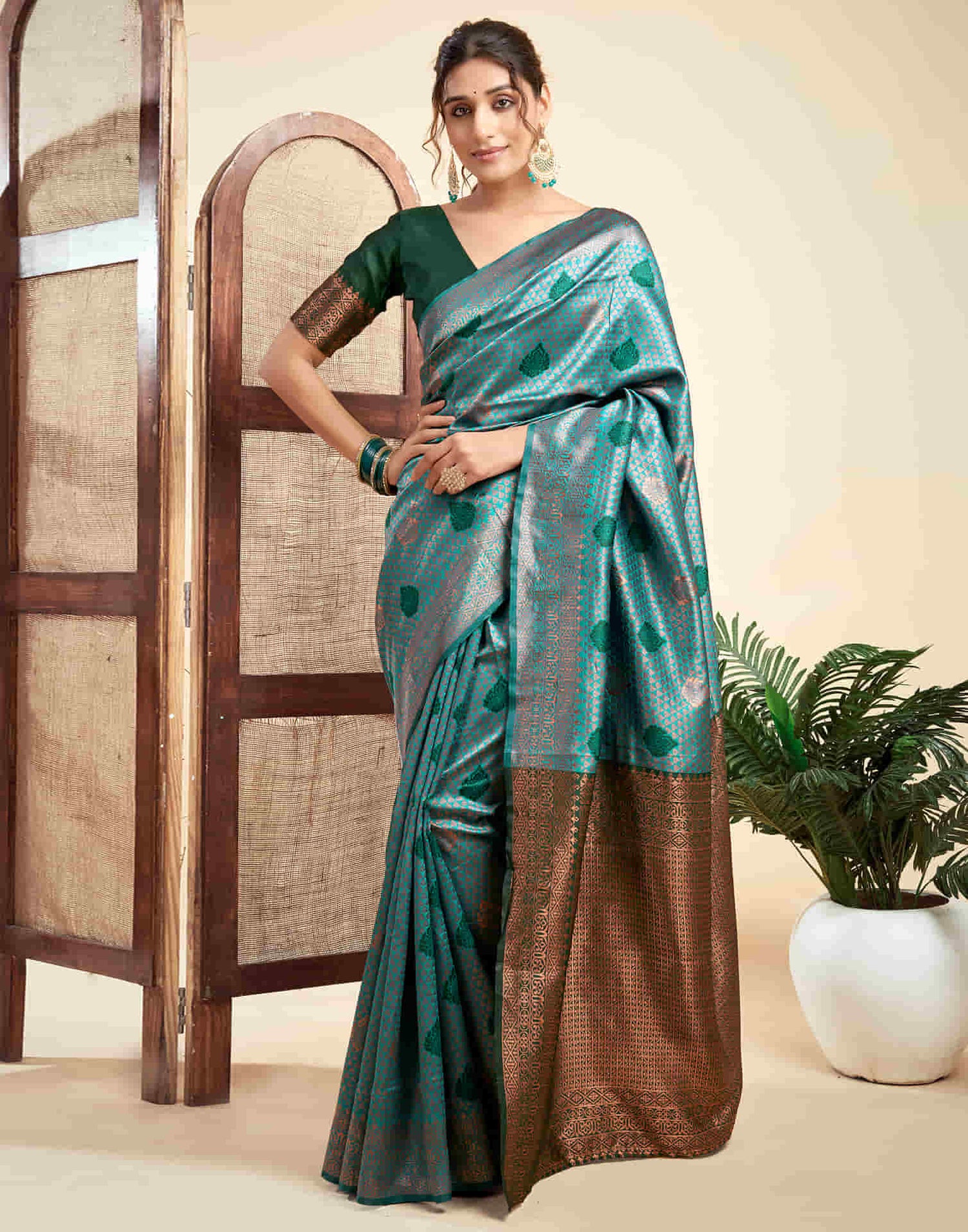 Teal Green Silk Woven Banarasi Saree