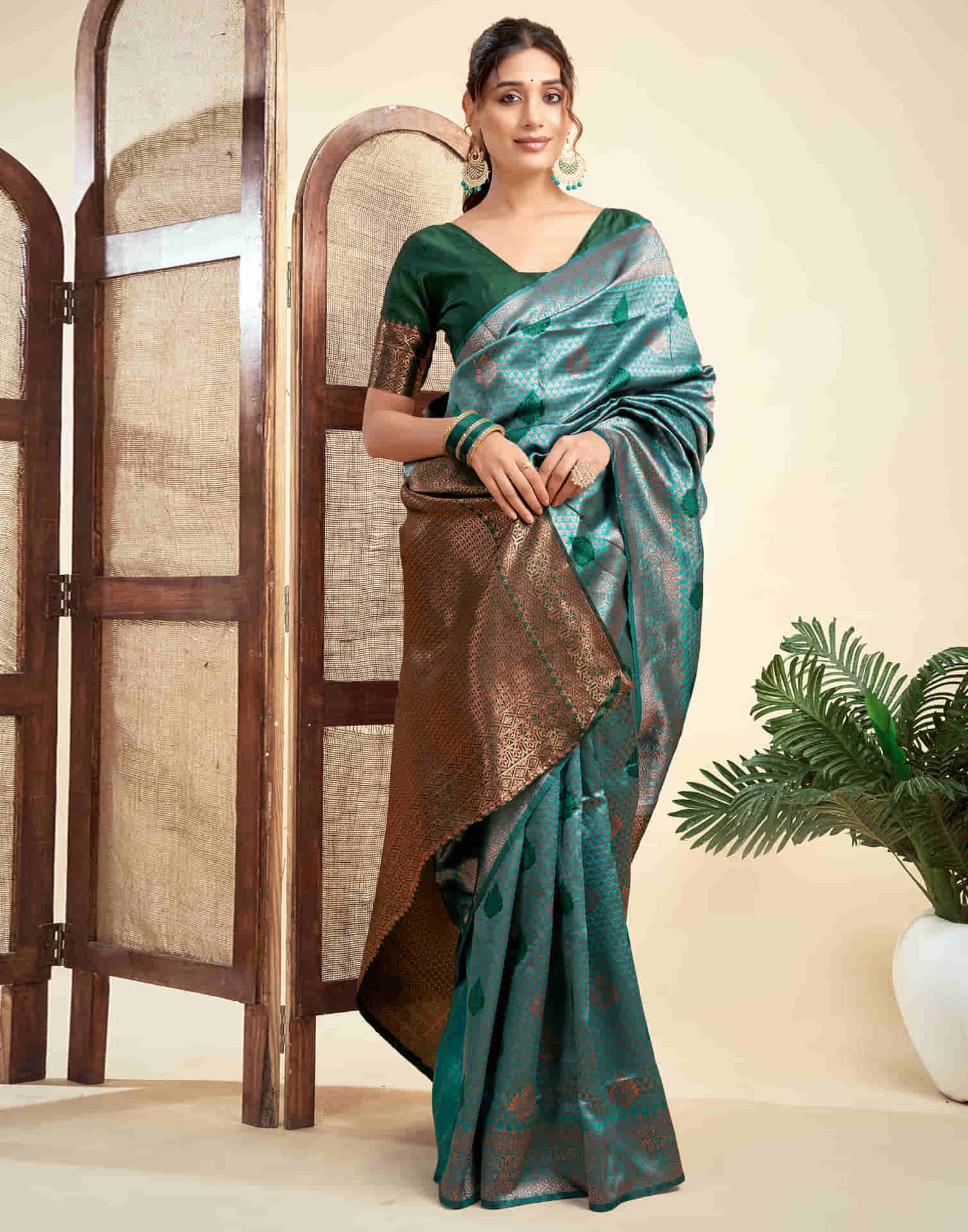 Teal Green Silk Woven Banarasi Saree