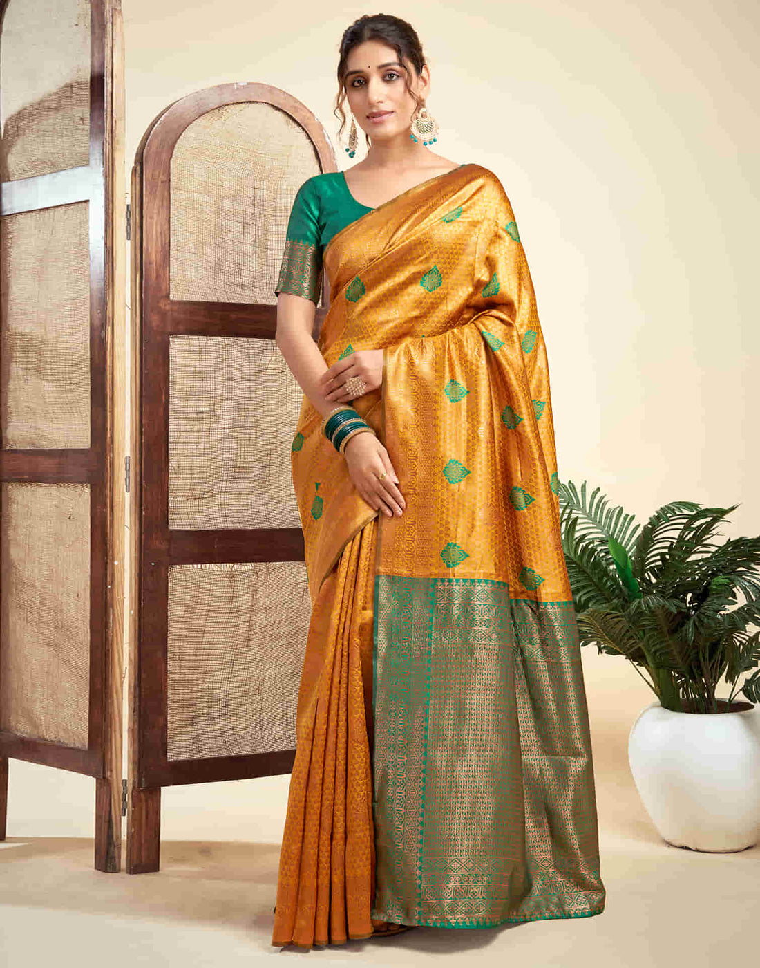 Turmeric Yellow Silk Woven Banarasi Saree