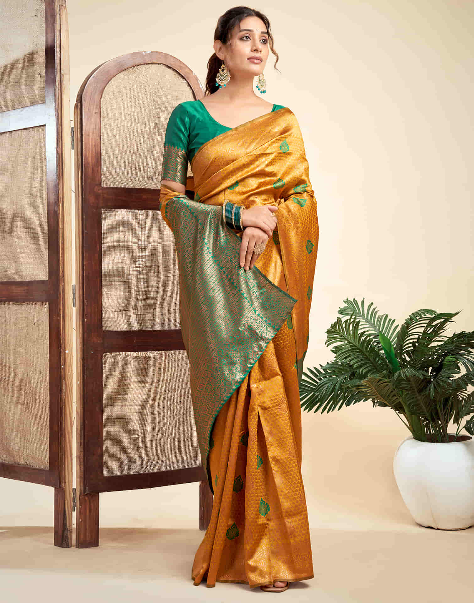 Turmeric Yellow Silk Woven Banarasi Saree