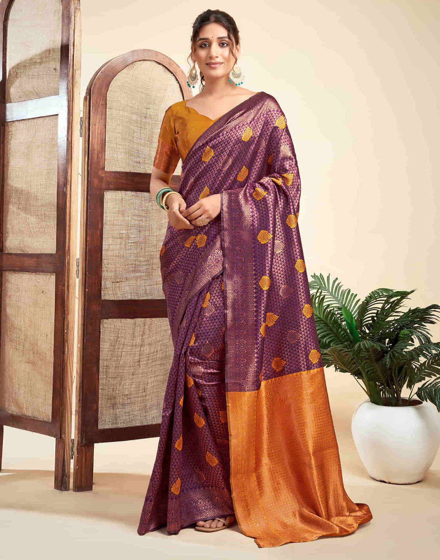 Wine Silk Woven Banarasi Saree