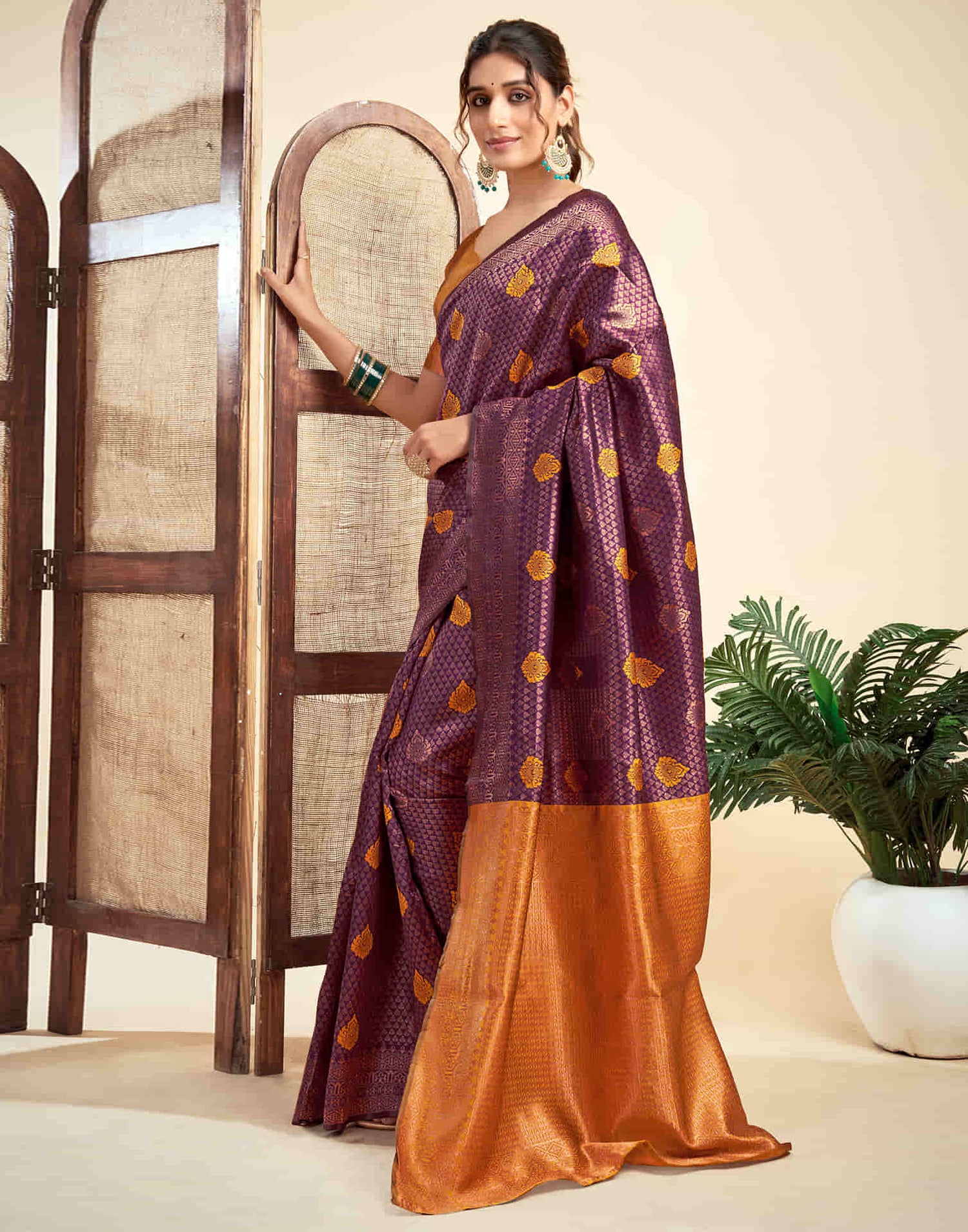 Wine Silk Woven Banarasi Saree