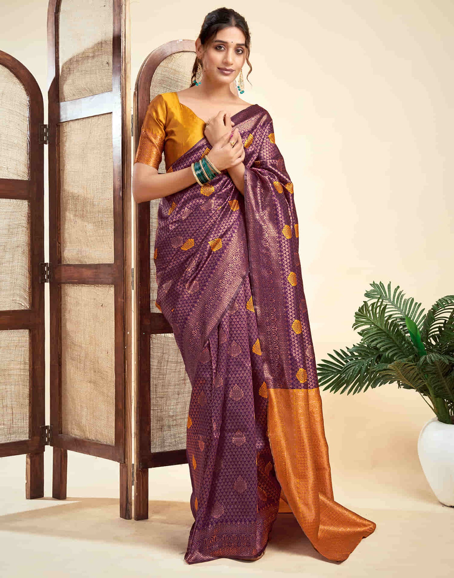 Wine Silk Woven Banarasi Saree