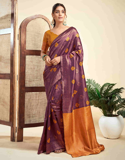 Wine Silk Woven Banarasi Saree