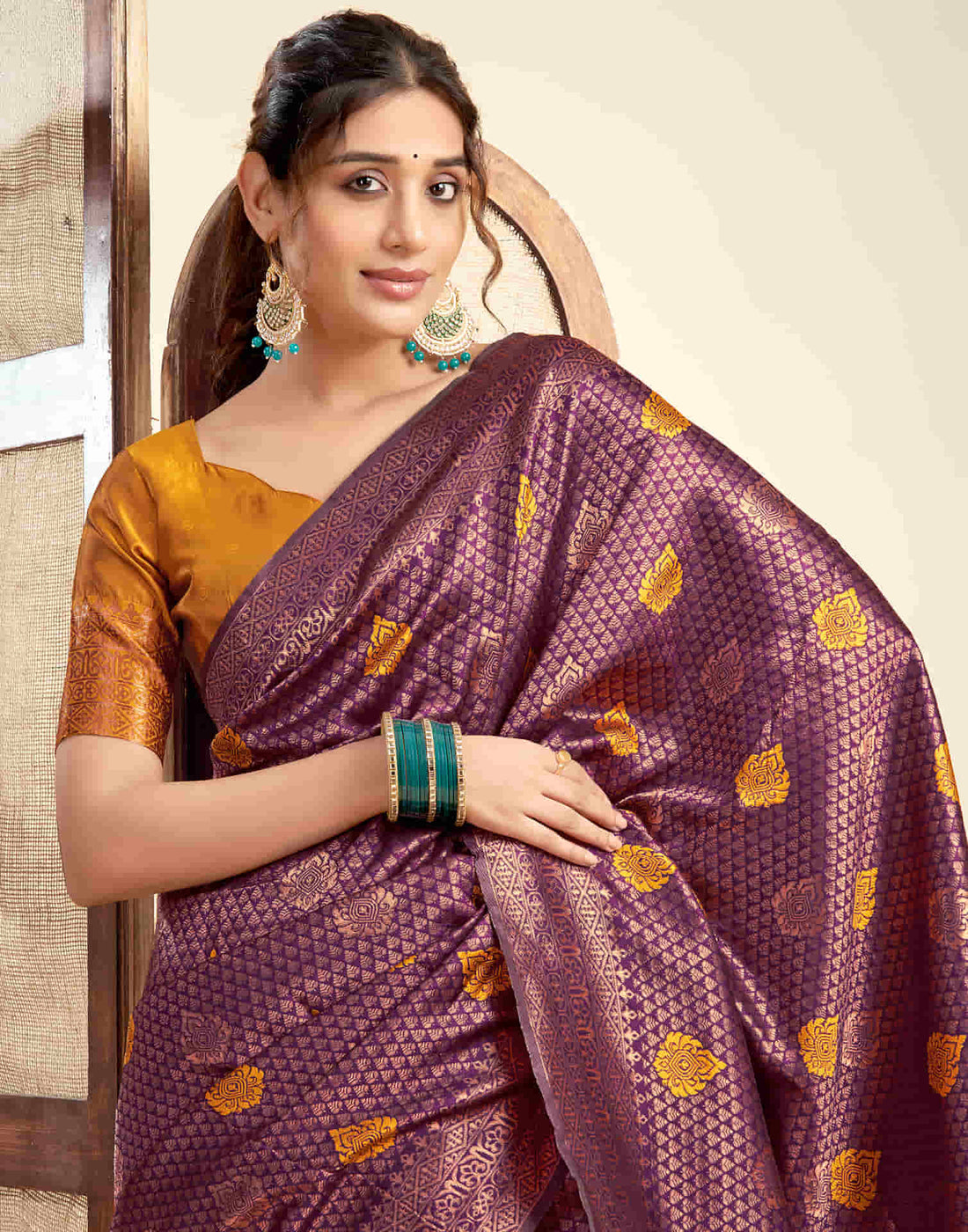 Wine Silk Woven Banarasi Saree