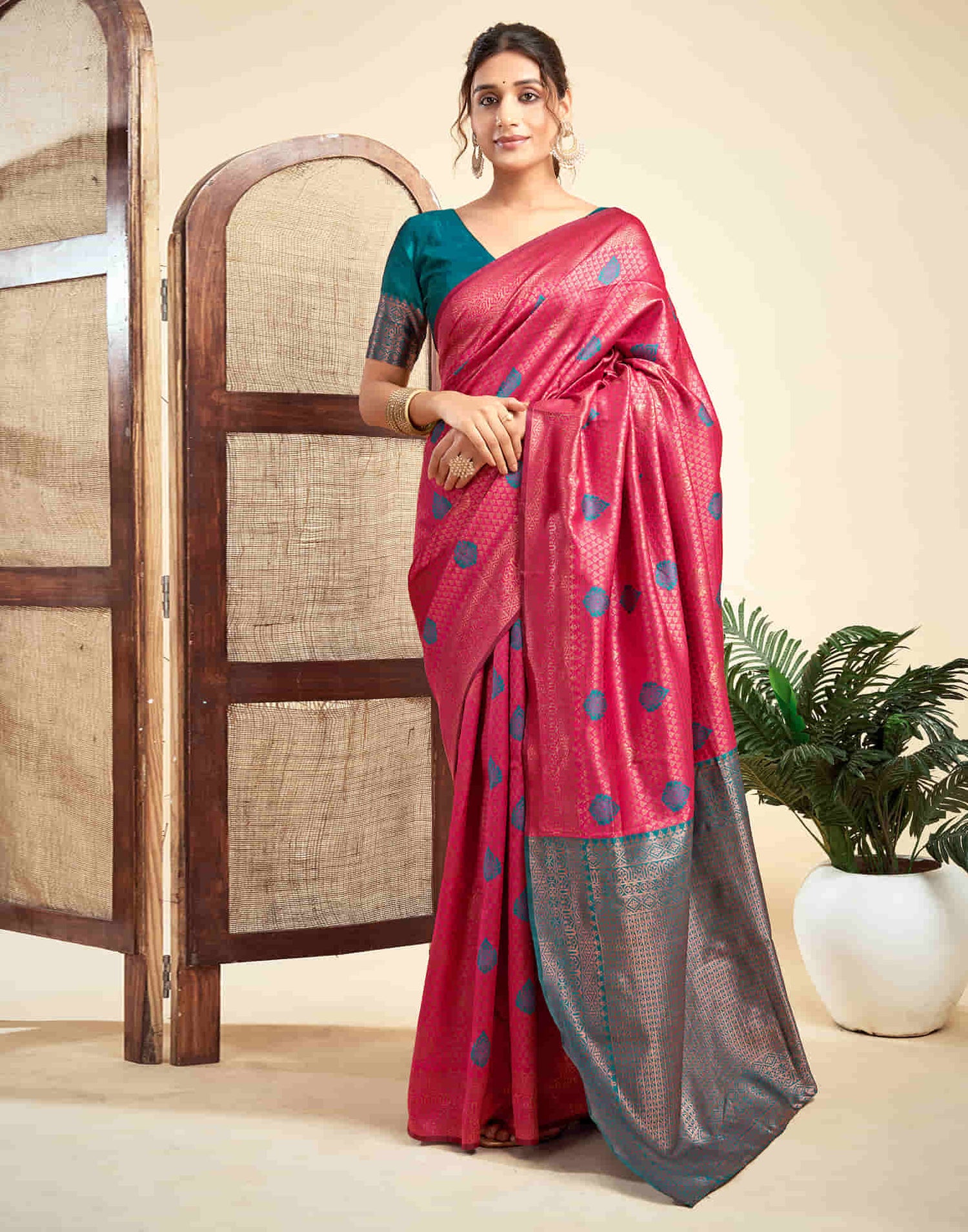 Rani Pink Silk Woven Banarasi Saree