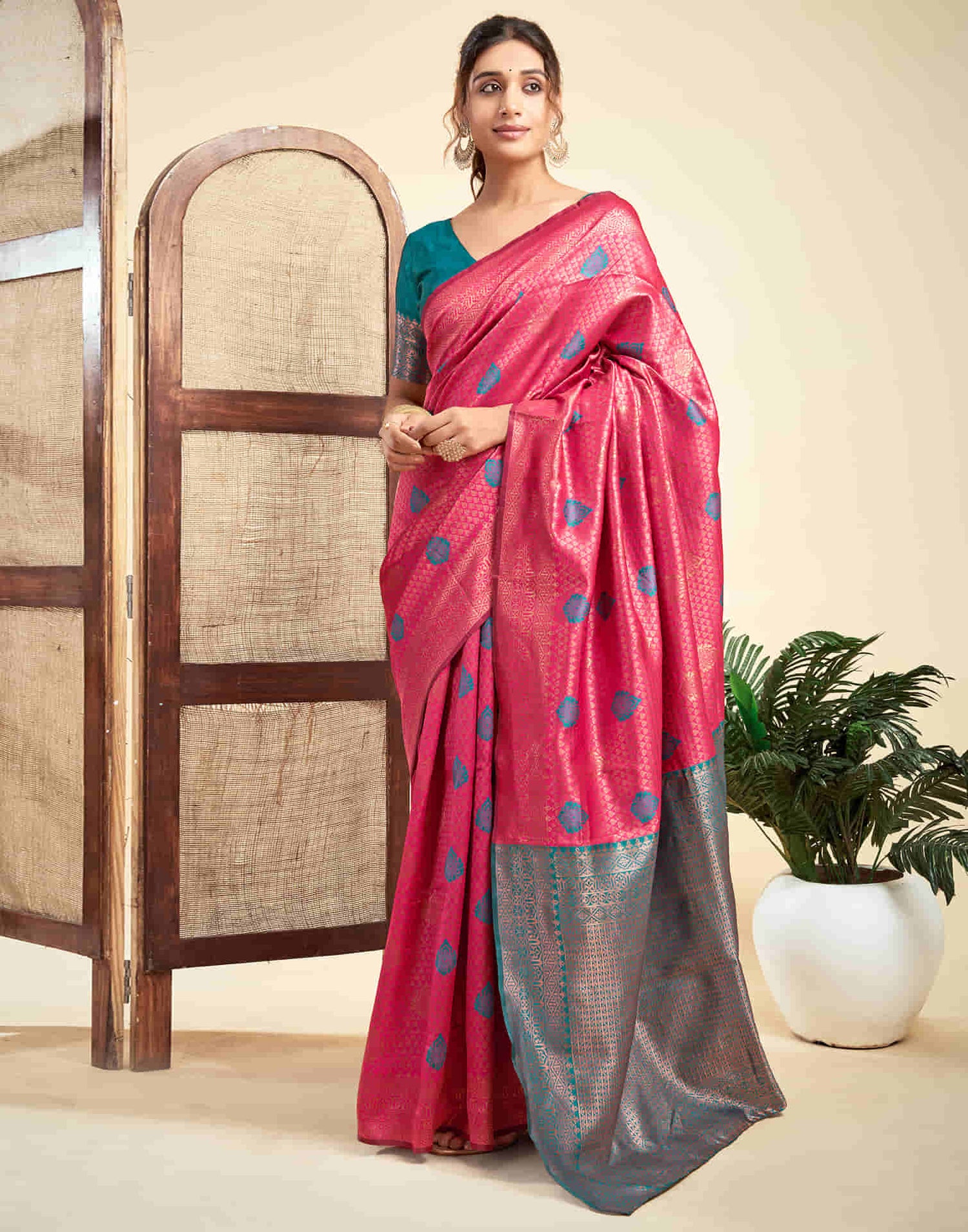 Rani Pink Silk Woven Banarasi Saree