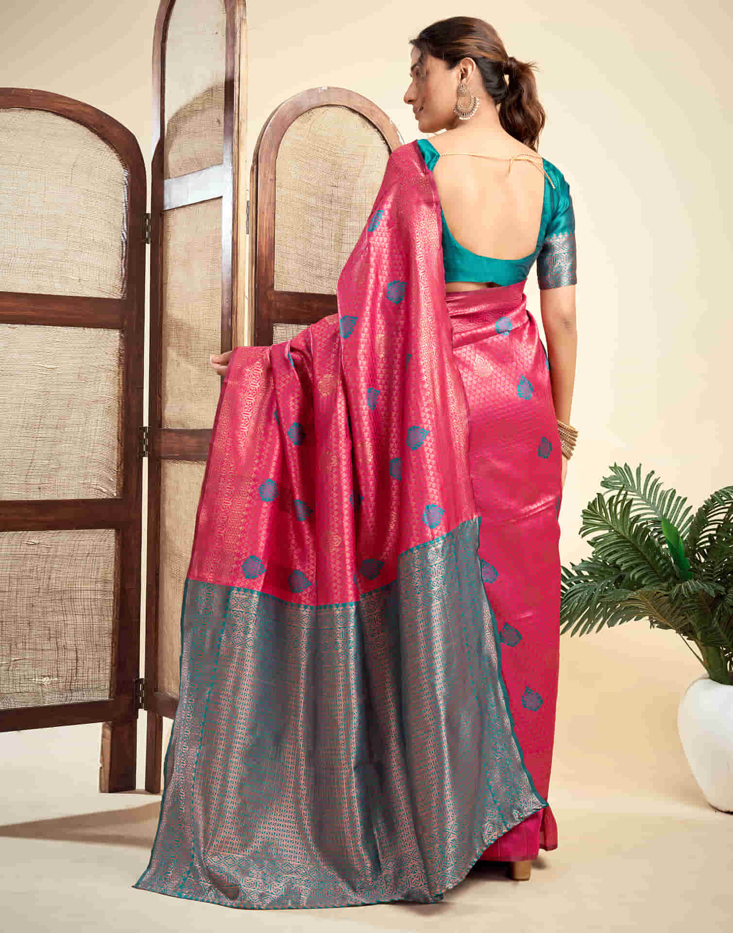 Rani Pink Silk Woven Banarasi Saree