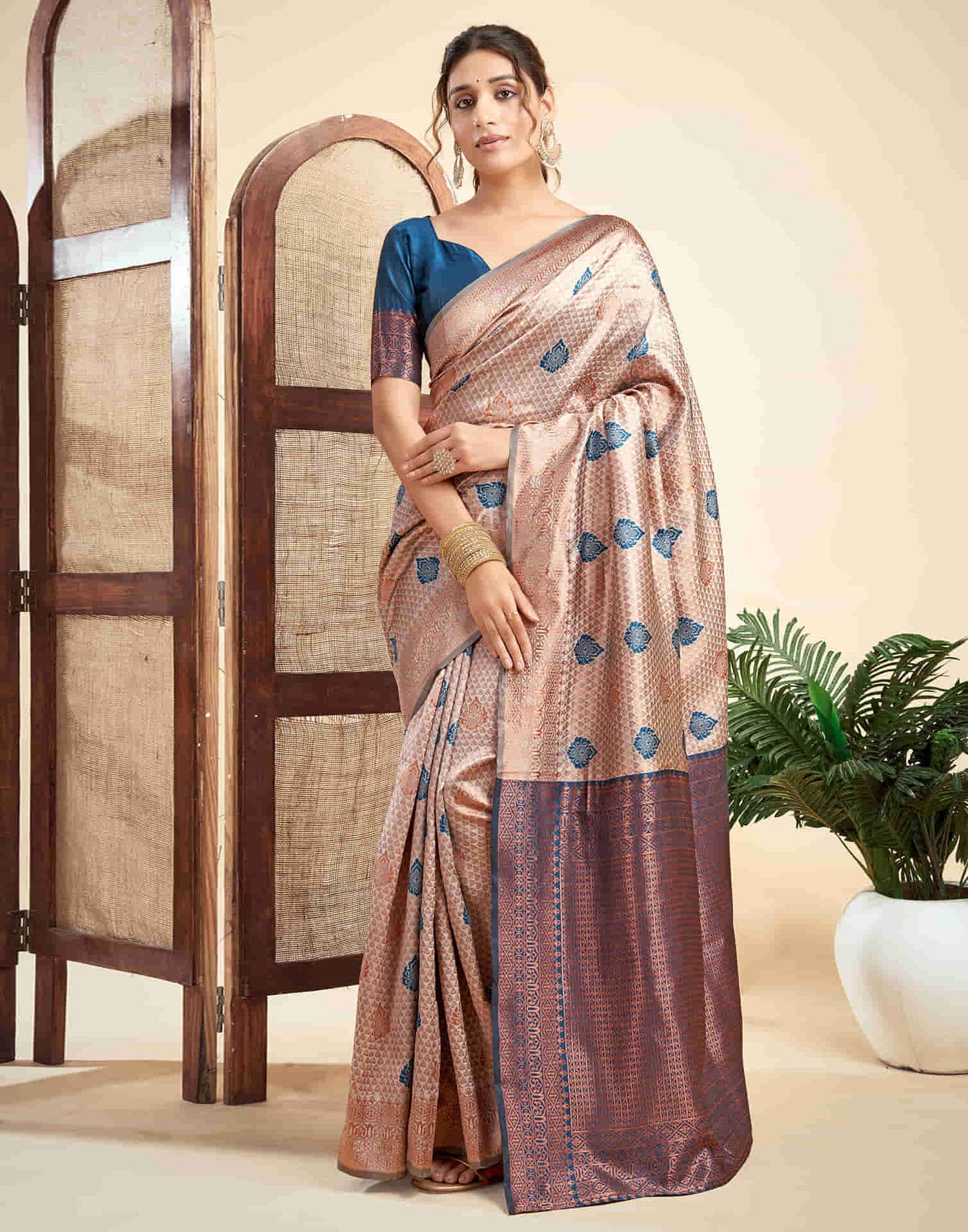 Grey Silk Woven Banarasi Saree