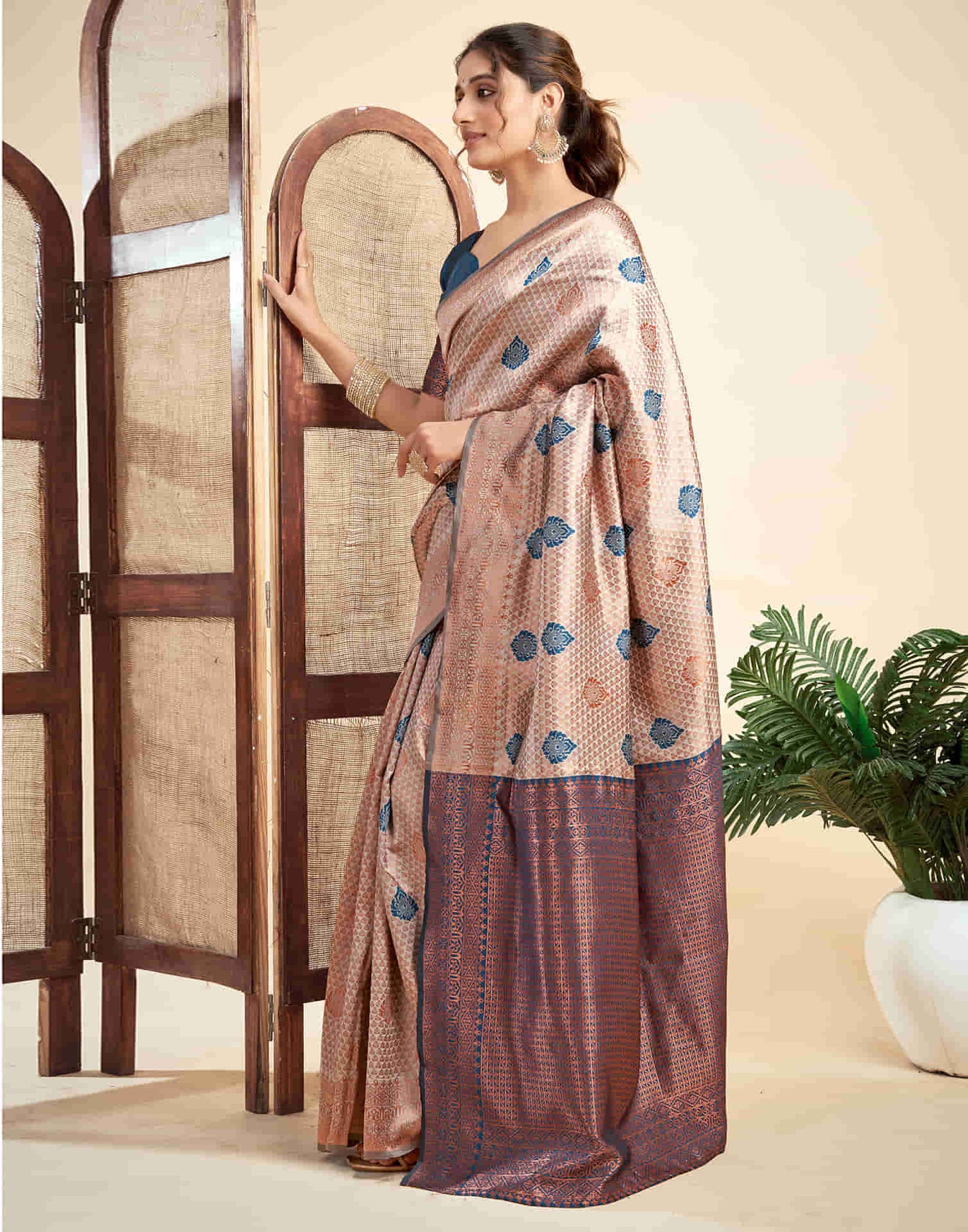 Grey Silk Woven Banarasi Saree