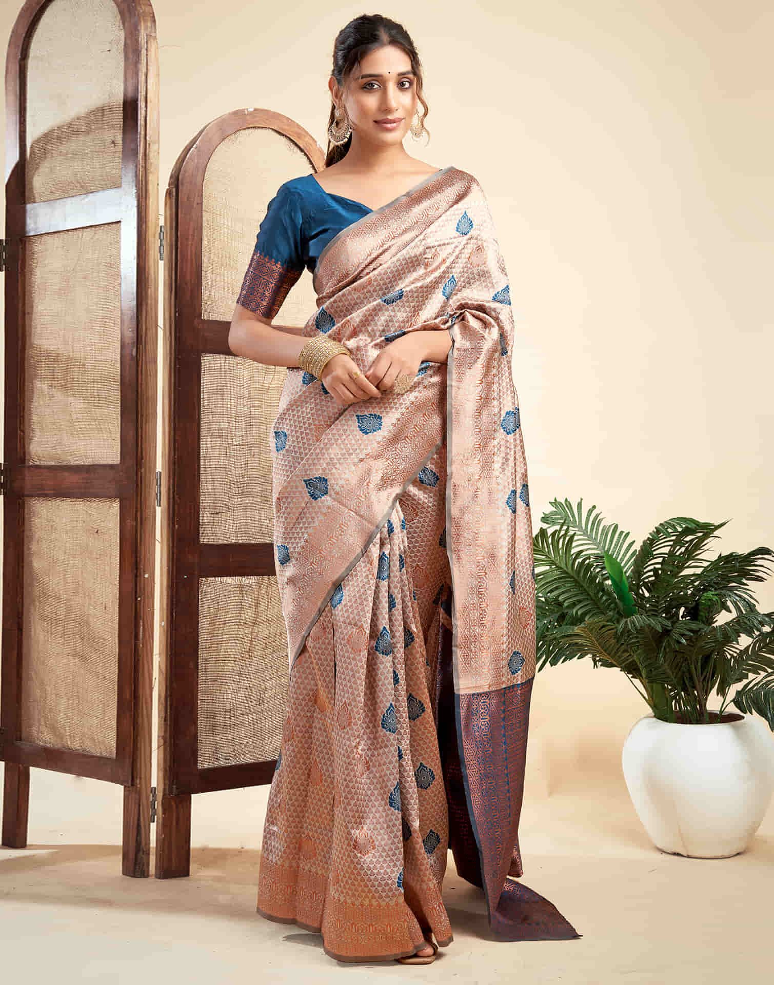 Grey Silk Woven Banarasi Saree