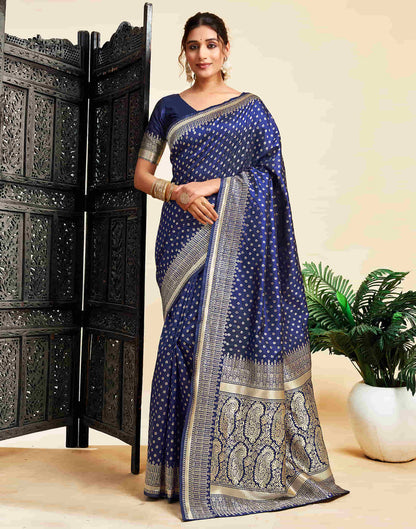 Navy Blue Silk Woven Banarasi Saree