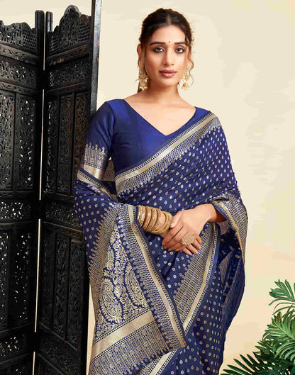 Navy Blue Silk Woven Banarasi Saree