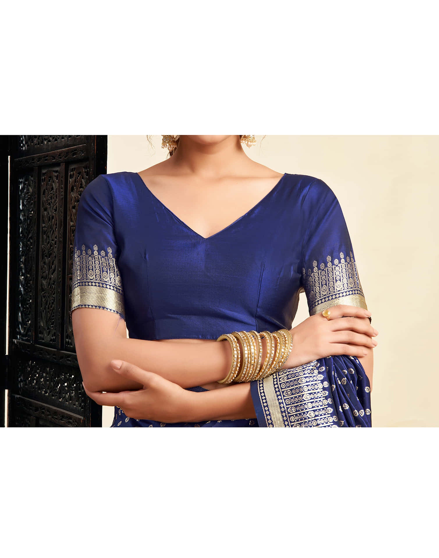 Navy Blue Silk Woven Banarasi Saree