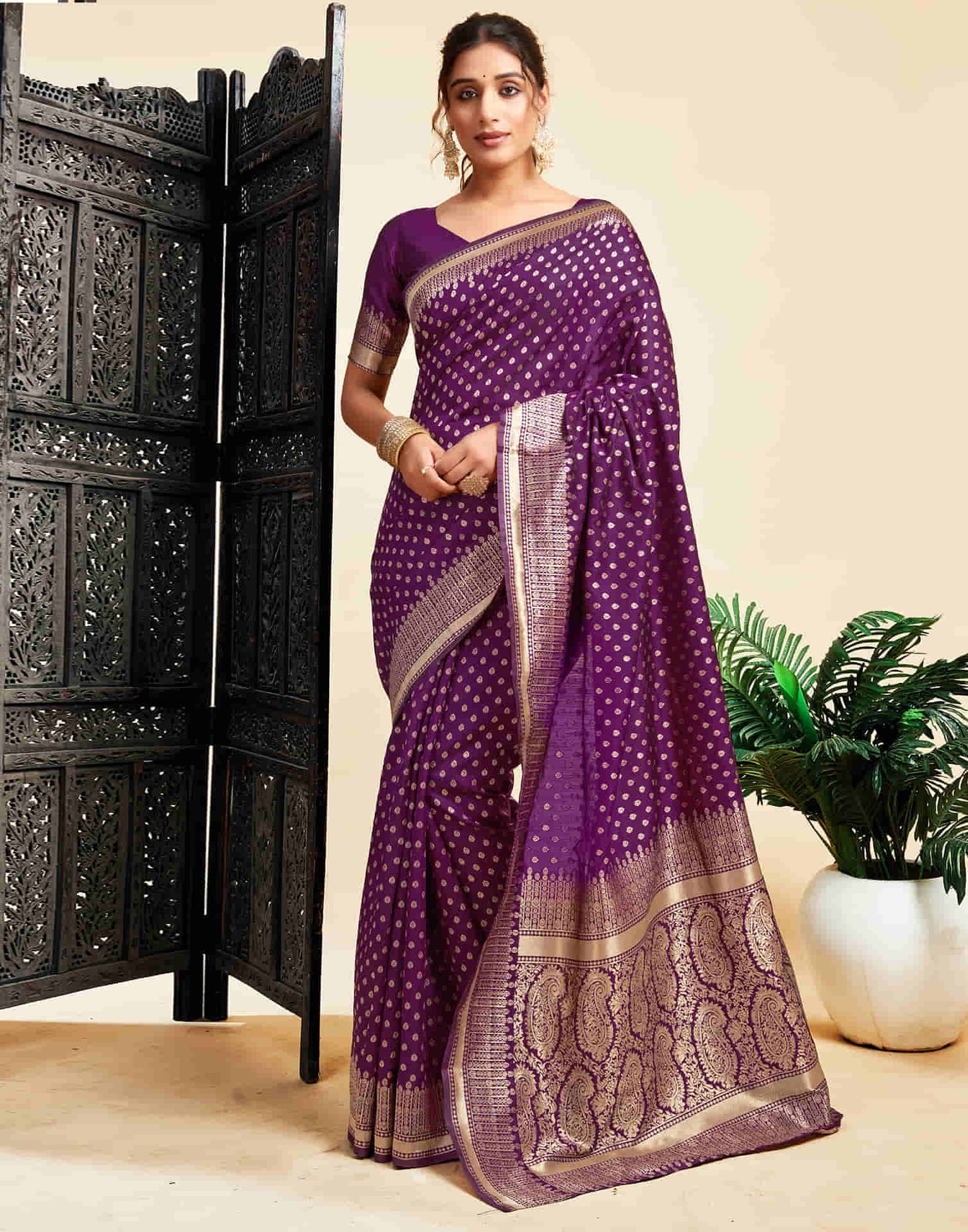 Deep Purple Silk Woven Banarasi Saree