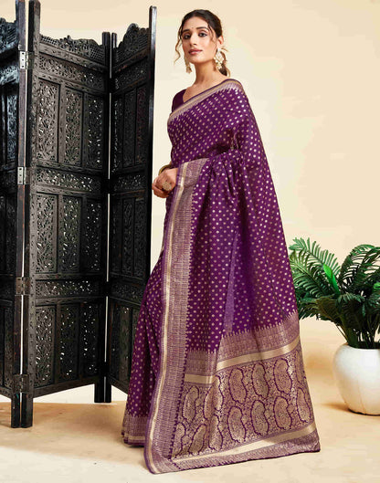 Deep Purple Silk Woven Banarasi Saree