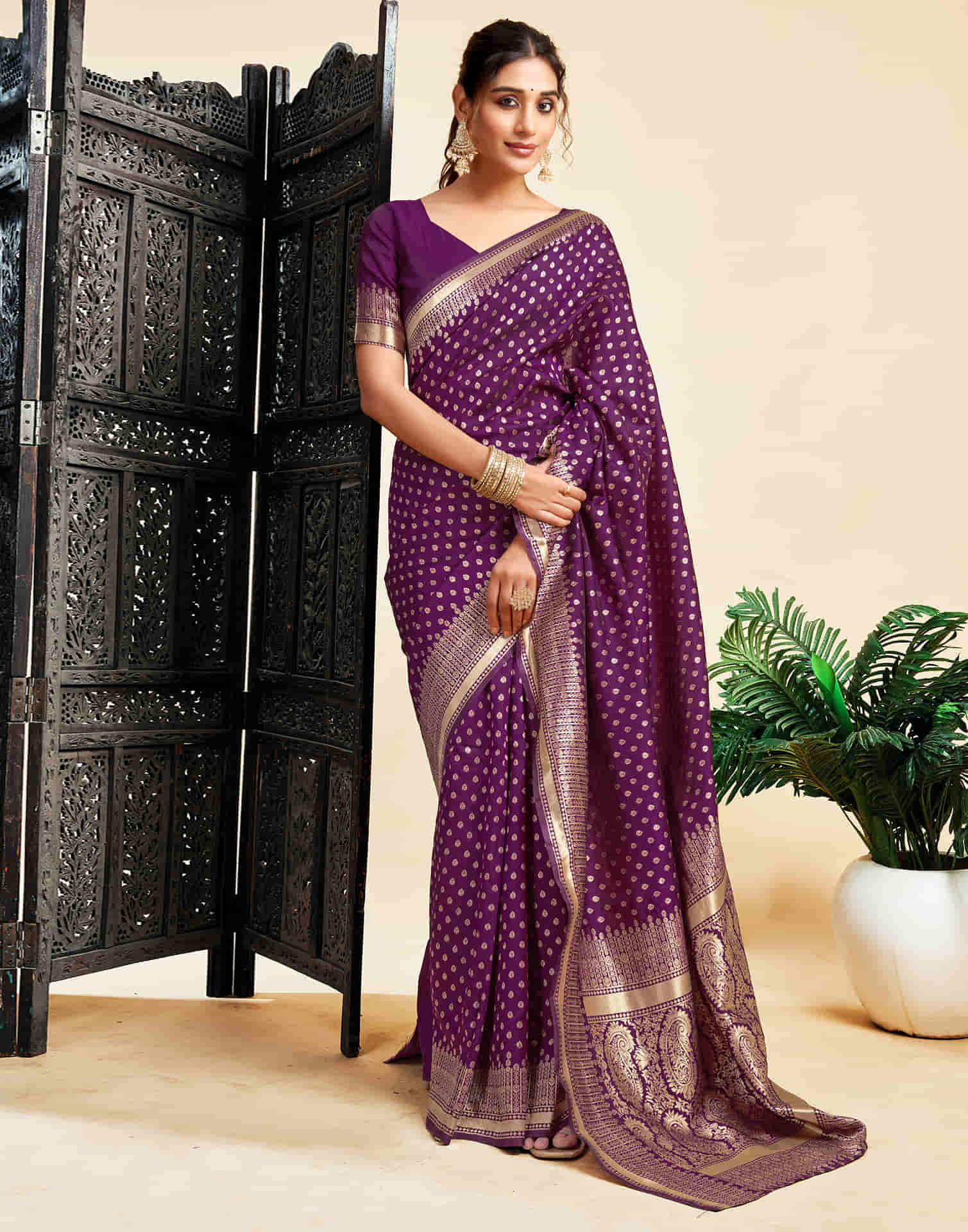 Deep Purple Silk Woven Banarasi Saree