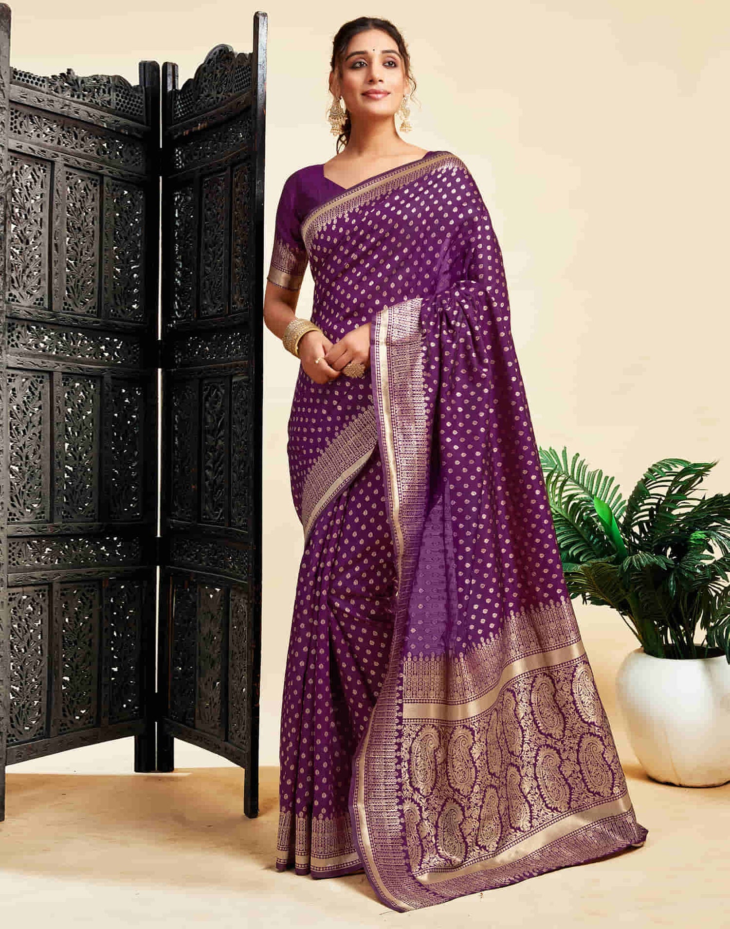 Deep Purple Silk Woven Banarasi Saree