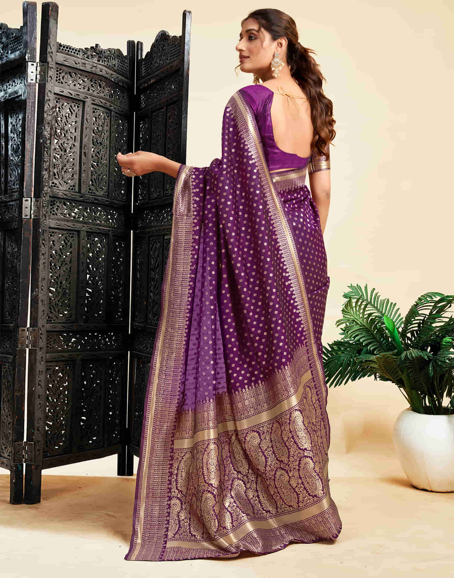 Deep Purple Silk Woven Banarasi Saree