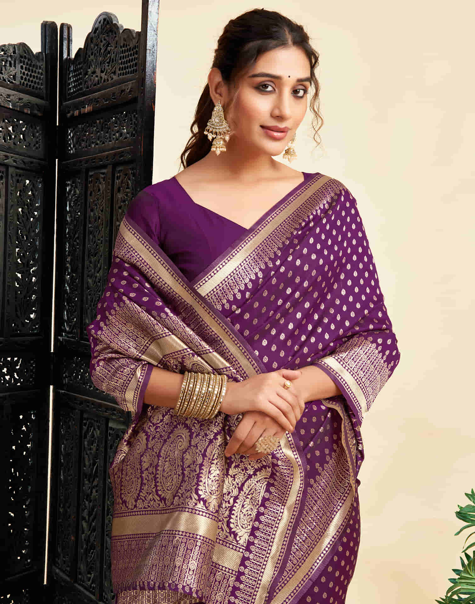 Deep Purple Silk Woven Banarasi Saree