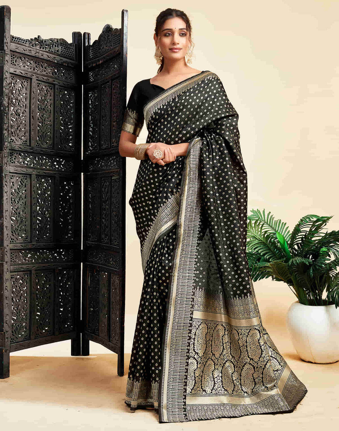 Black Silk Woven Banarasi Saree