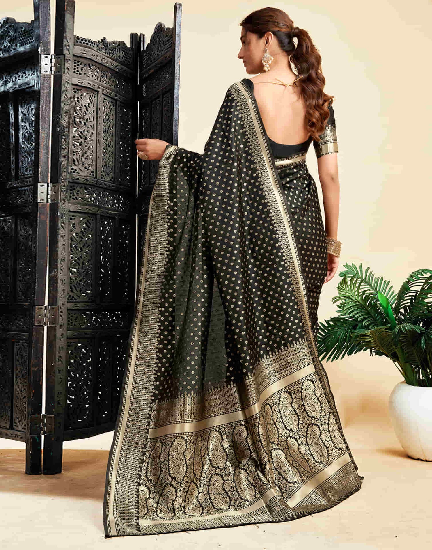 Black Silk Woven Banarasi Saree