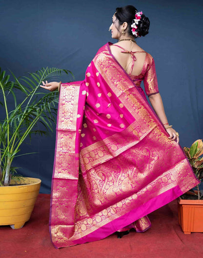 Bright Pink Silk Woven Banarasi Saree