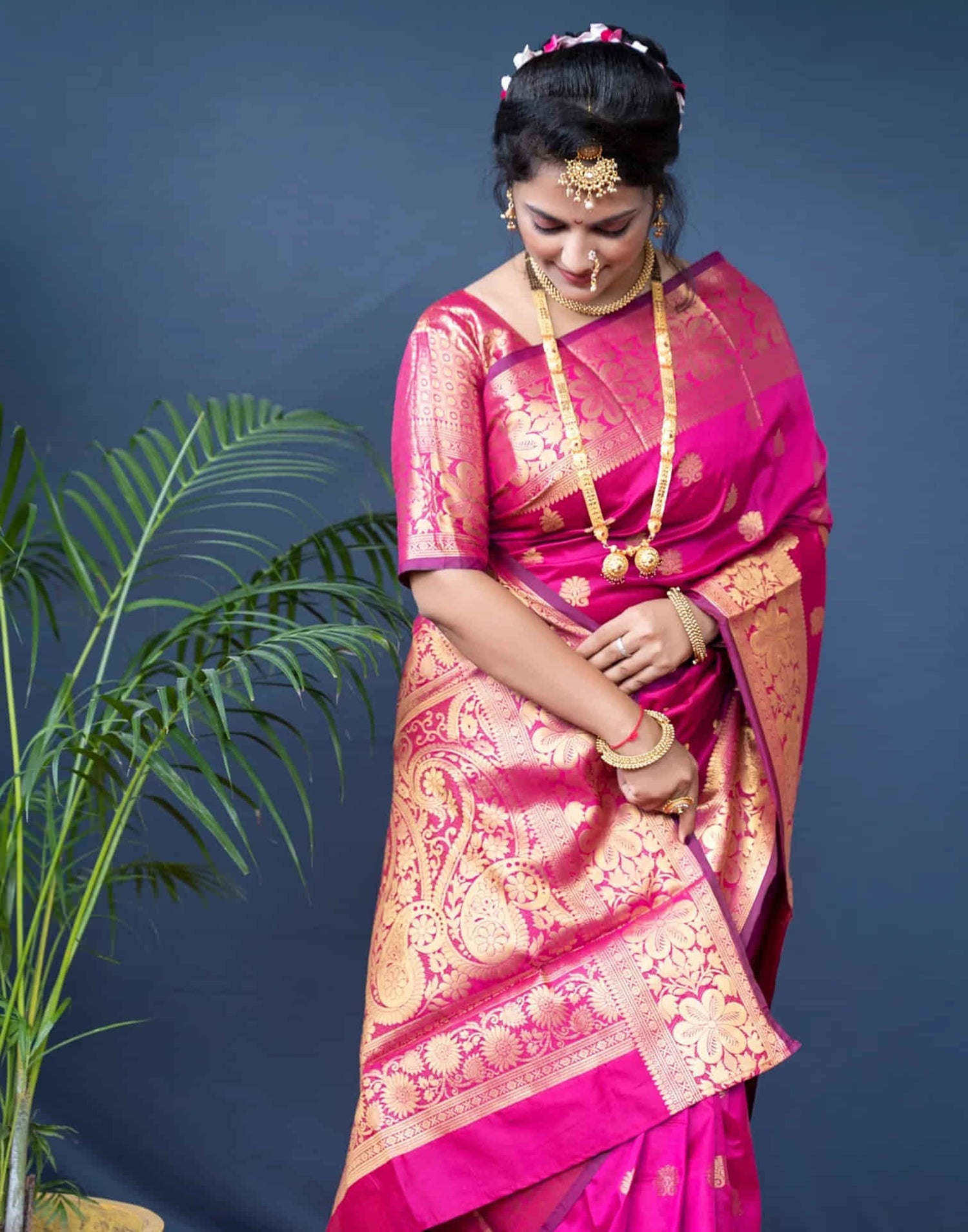 Bright Pink Silk Woven Banarasi Saree