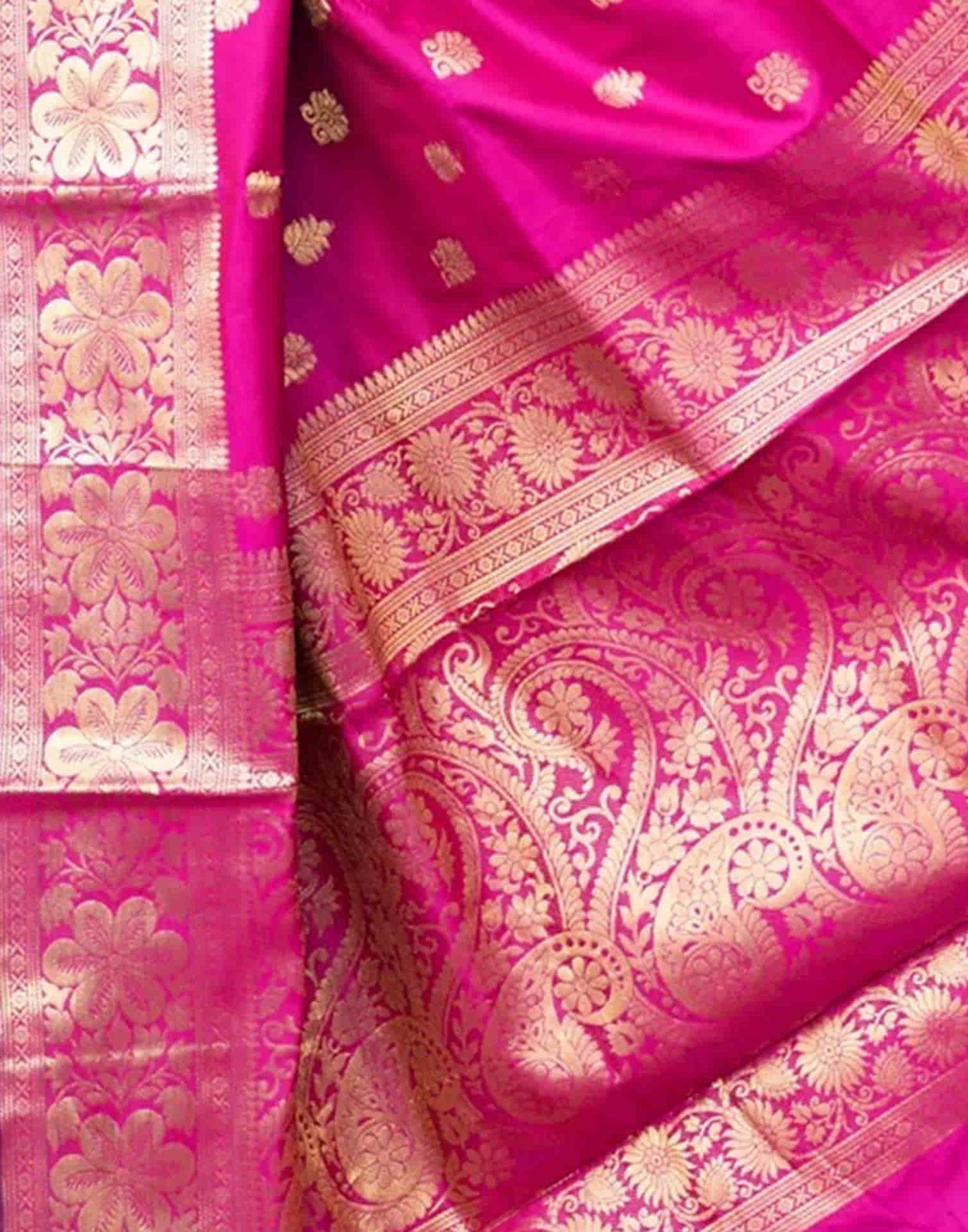 Bright Pink Silk Woven Banarasi Saree