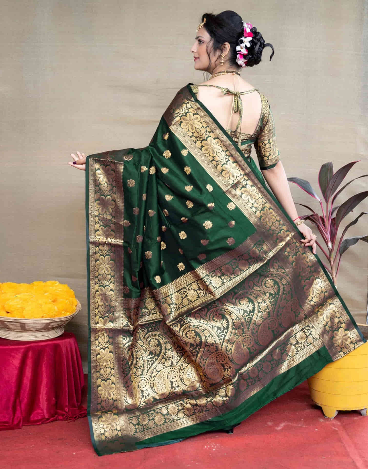 Dark Green Silk Woven Banarasi Saree