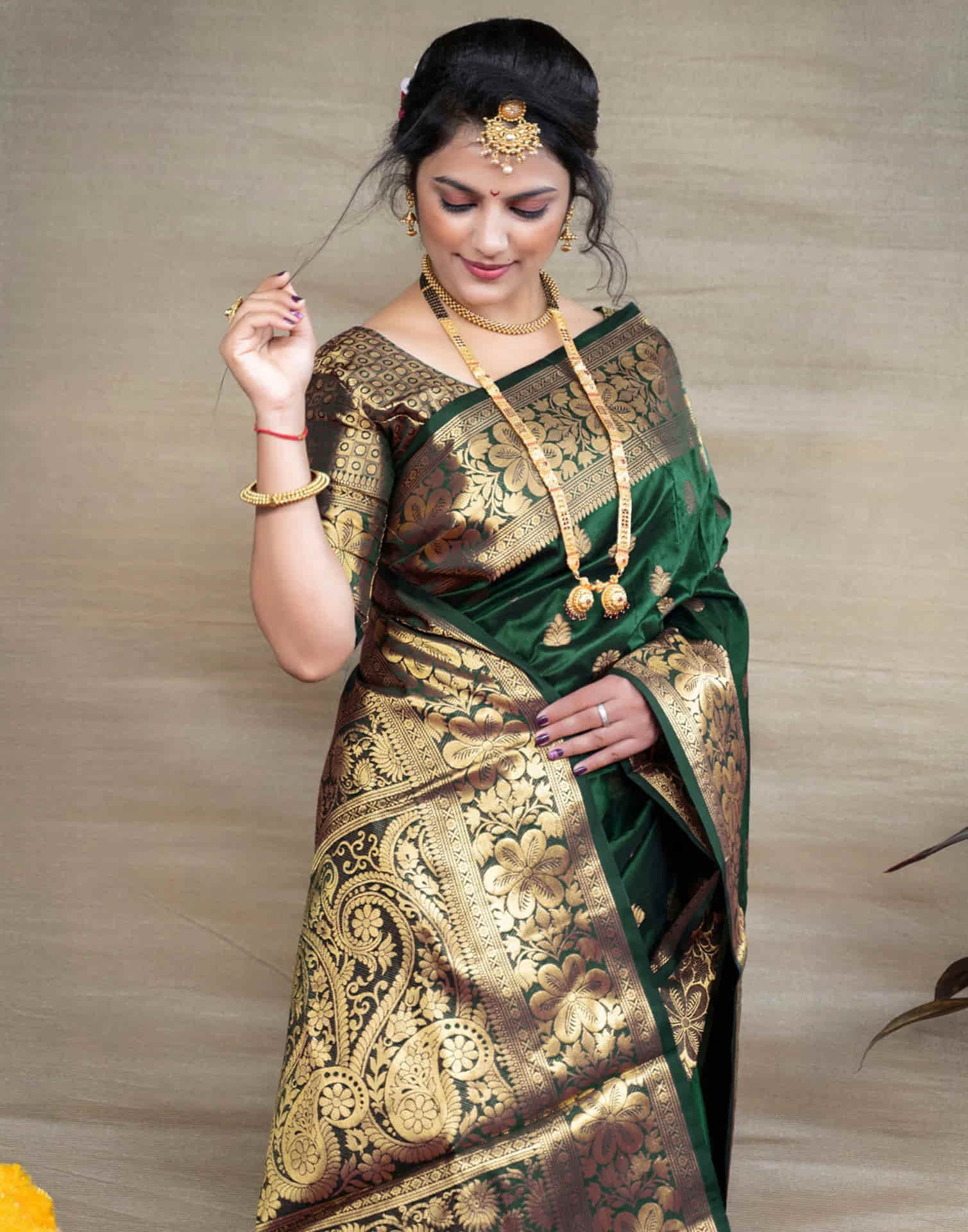 Dark Green Silk Woven Banarasi Saree