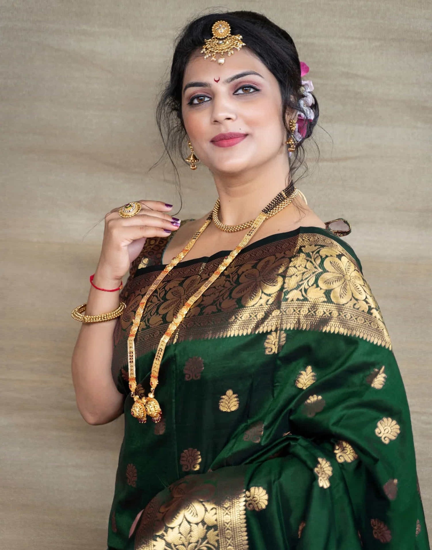 Dark Green Silk Woven Banarasi Saree