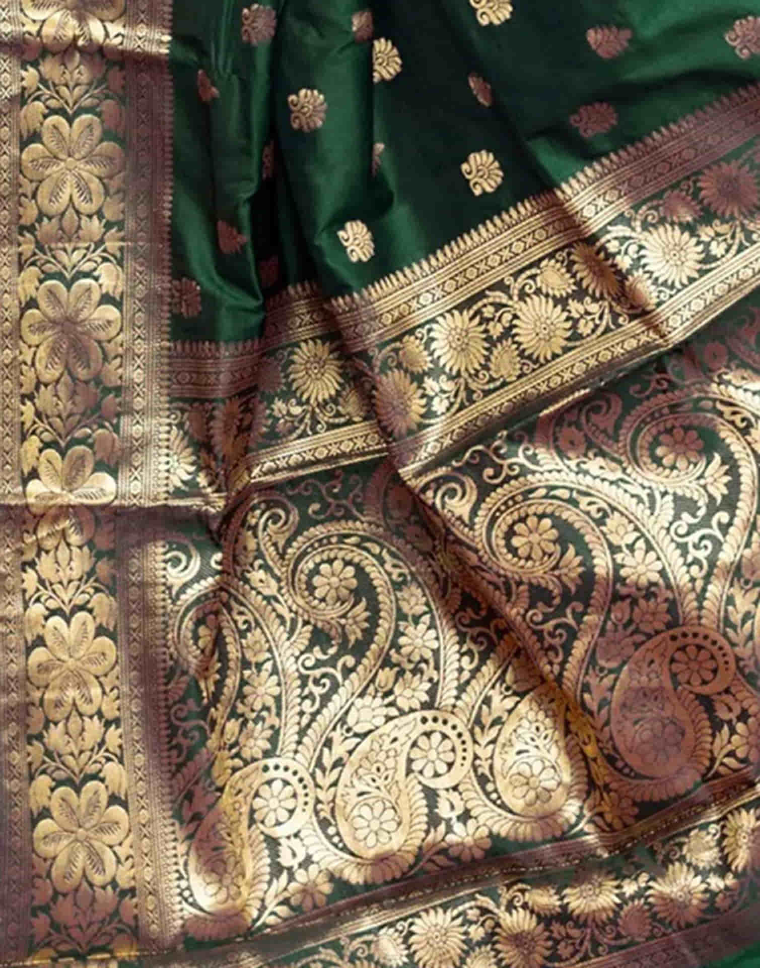 Dark Green Silk Woven Banarasi Saree