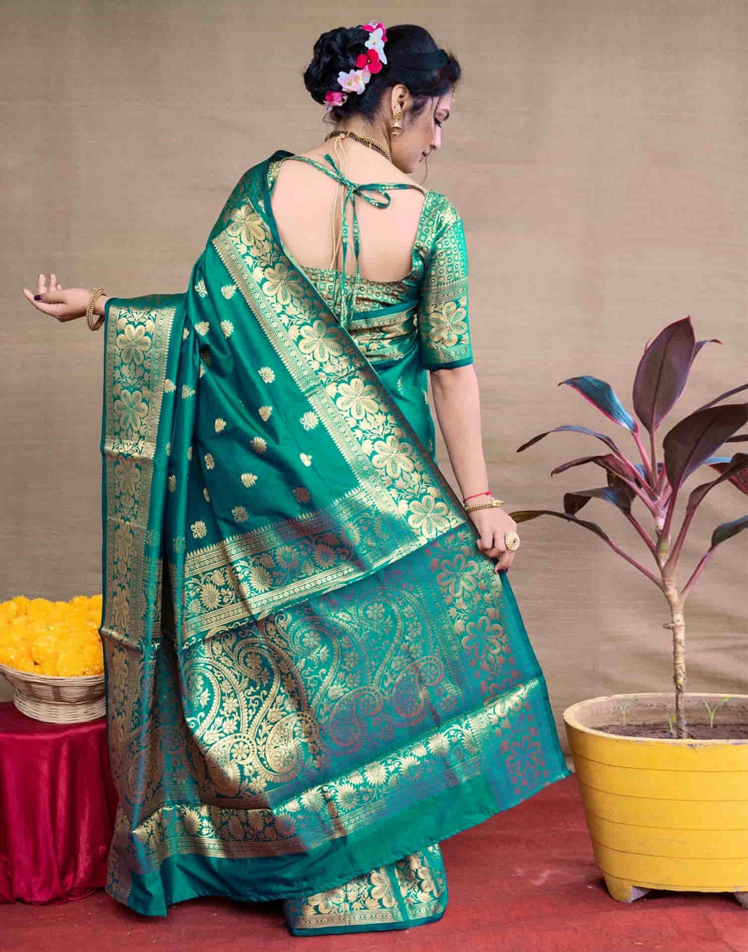 Teal Green Silk Woven Banarasi Saree