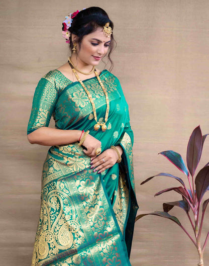 Teal Green Silk Woven Banarasi Saree