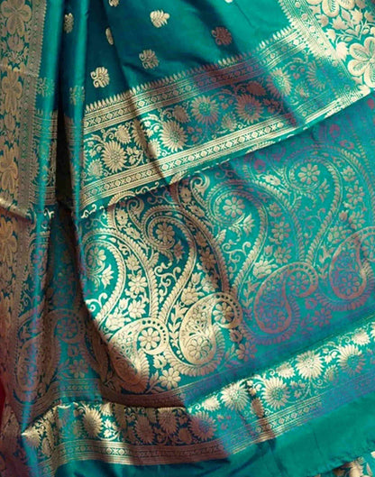 Teal Green Silk Woven Banarasi Saree