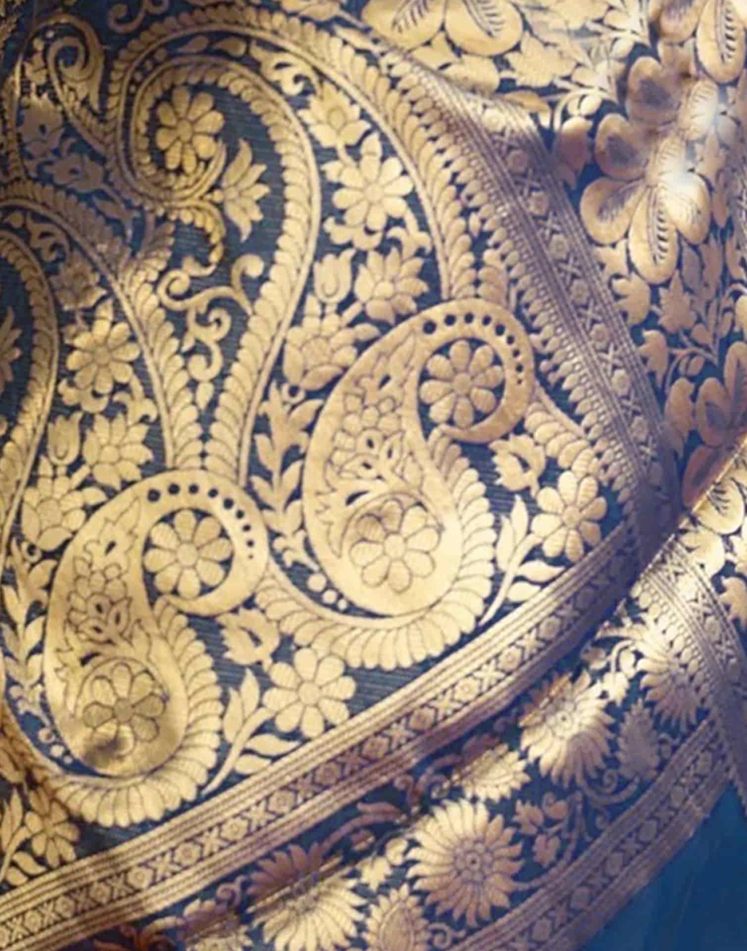 Rama Blue Silk Woven Banarasi Saree