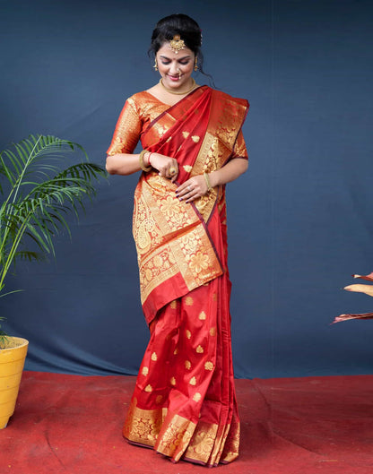 Red Silk Woven Banarasi Saree