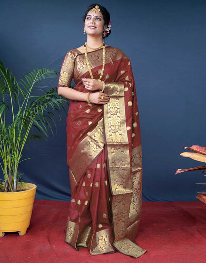 Brown Silk Woven Banarasi Saree