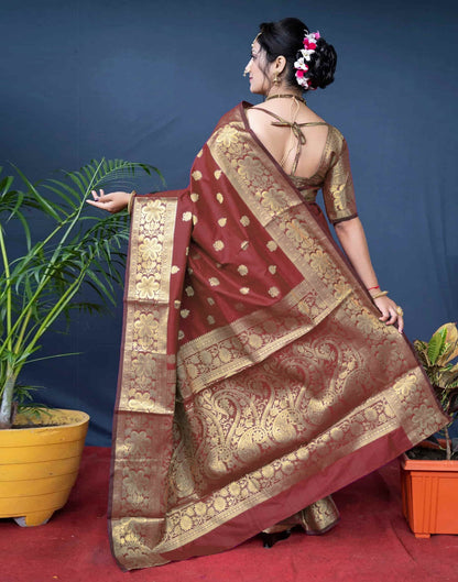 Brown Silk Woven Banarasi Saree