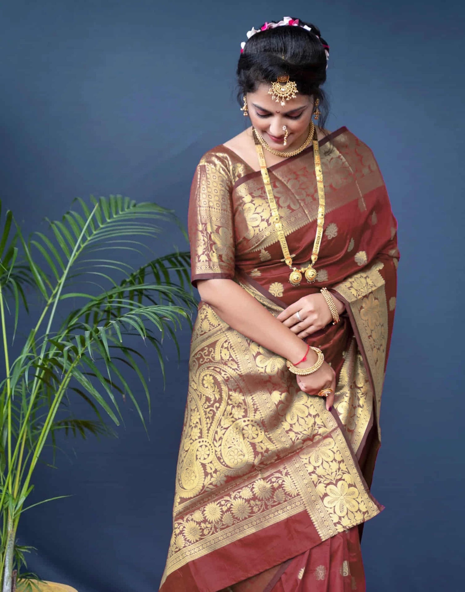 Brown Silk Woven Banarasi Saree