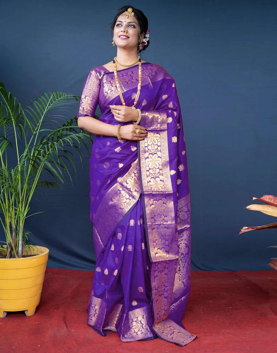 Violet Silk Woven Banarasi Saree